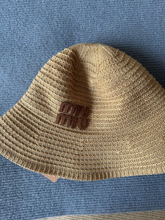 Miu Miu Natural Woven Straw Bucket Hat Embossed Logo With Tag main image 6